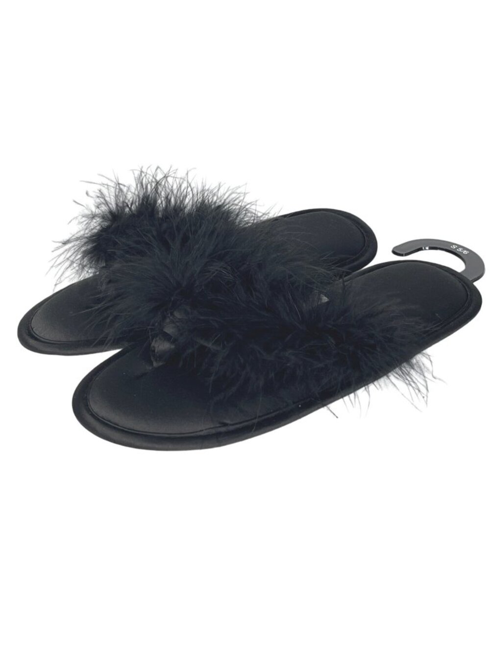 INC International Concepts Women's Faux Fur Feather Slide Slippers Black 5/6